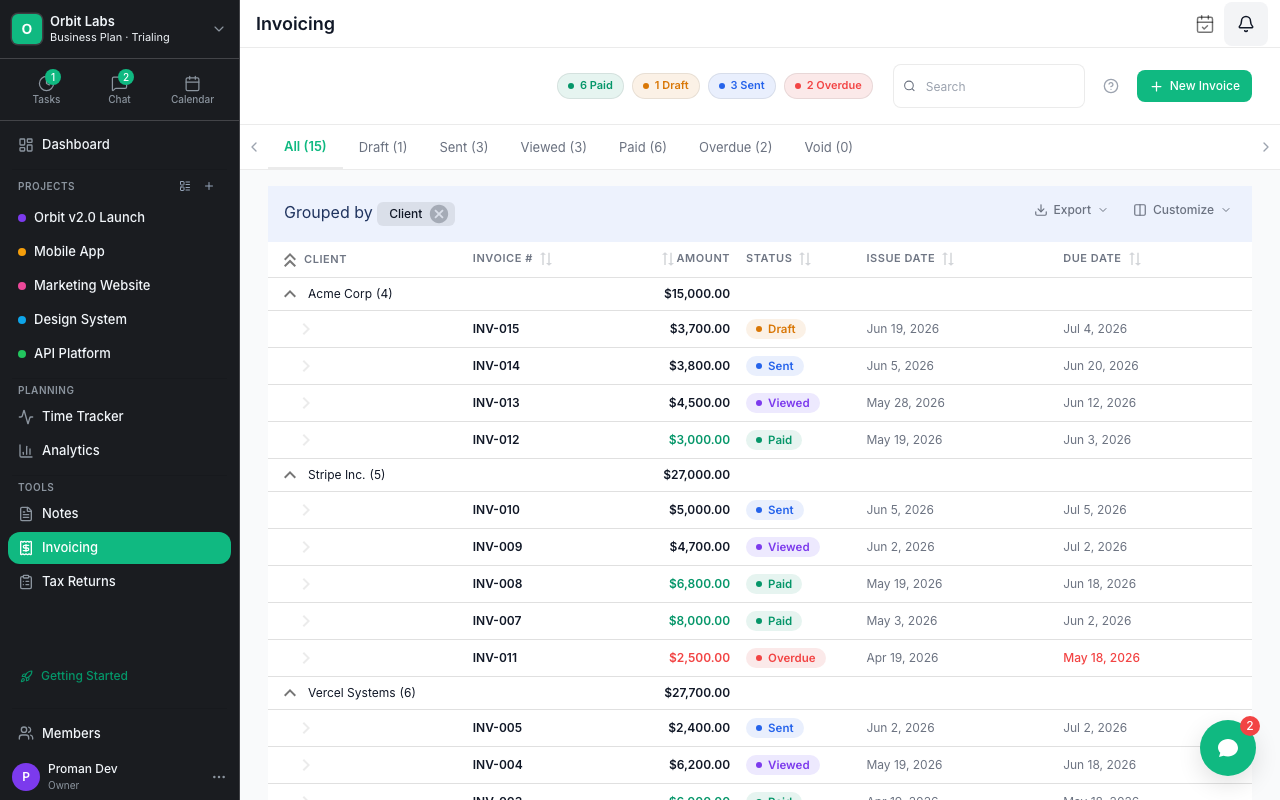 Proman invoice history list