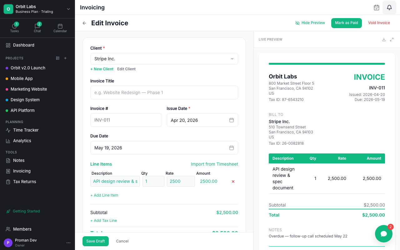 Proman invoice reminder settings