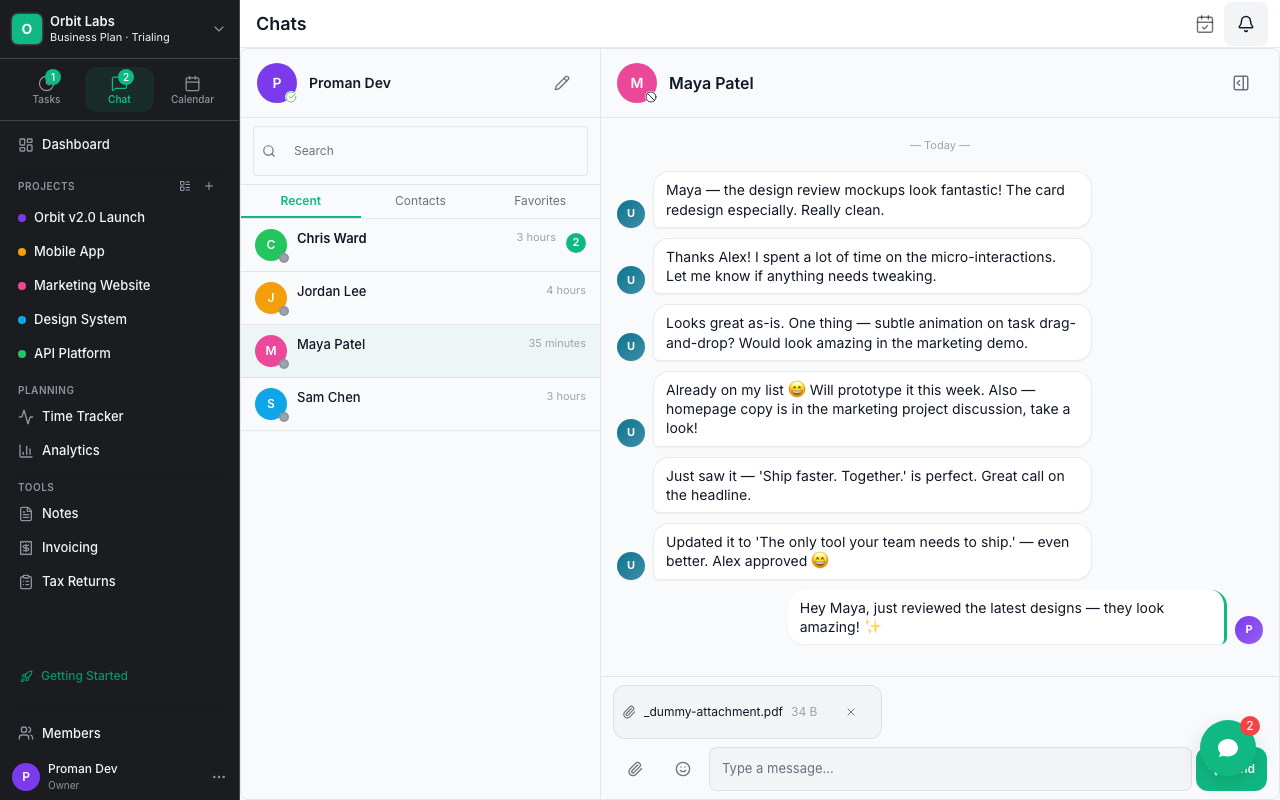 Proman chat file attachment and inline preview